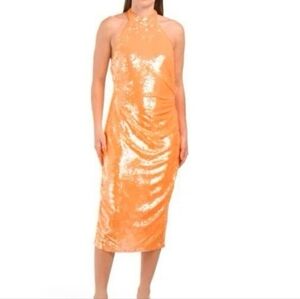 Carolina Costas  Orange Sequin Halter Dress Size Small